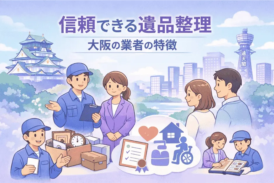 遺品整理で大阪の業者を比較しながら対応の一貫性や実績を確認している様子の画像