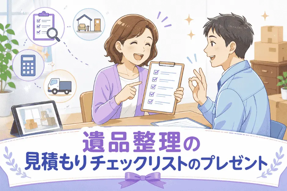 遺品整理の費用相場を判断するための見積もりチェックリストの内容や活用方法を紹介する画像