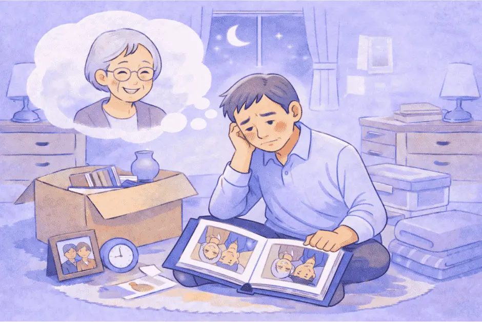 遺品整理を自分で進める際に作業量の過小評価や精神的負担で失敗しやすい原因を解説する画像